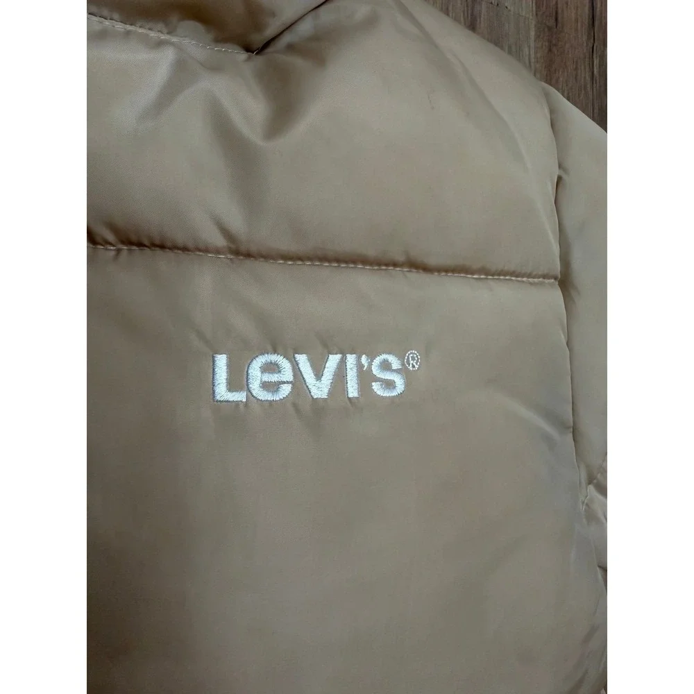 Levi's Kids Puffer Jacket 10-12 Beige Hooded Winter Coat‎ Youth